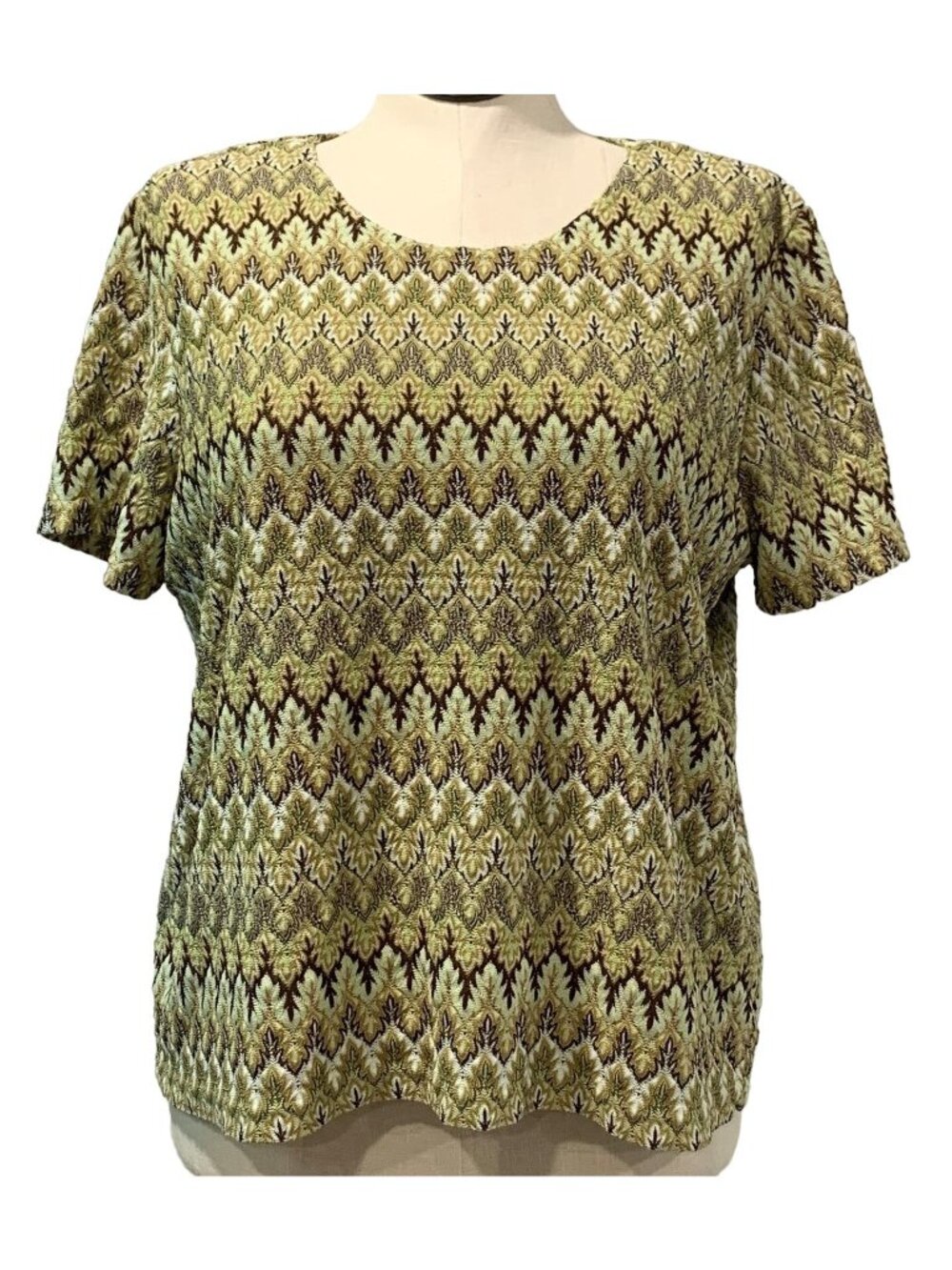 Alfred Dunner Short Sleeve Knit Top Womens Sz XL Zigzag Pattern Lined Multicolor